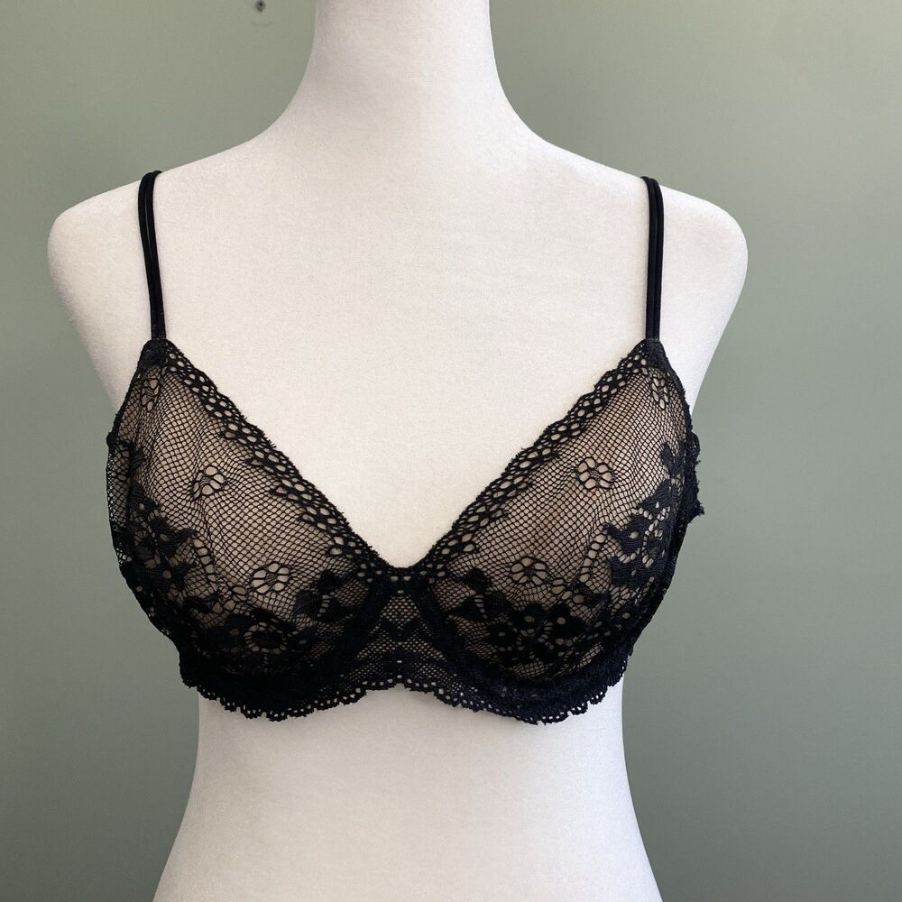 Victorias Secret Angels Lace Demi Bra 36B Black Underwire Back Closure Coquette